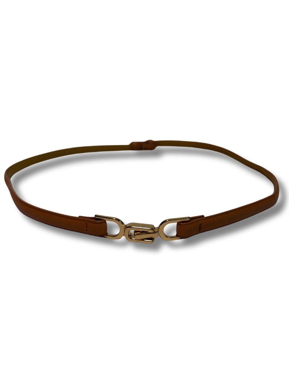 Slim Brown Waist Belt with Gold Interlock Buckle